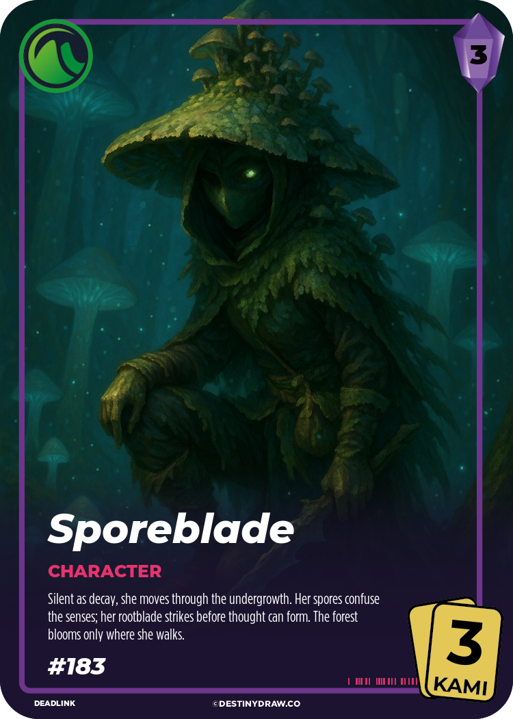 Front design of the Sporeblade DestinyDraw Card in Epic (Kami 3)